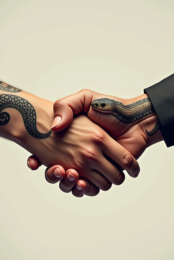 Hand shake with snake hand tattoo