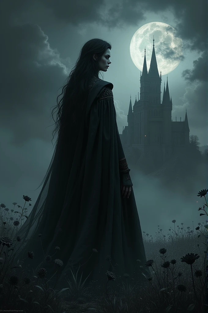 In the darkness , black castle , black cloud , black priness , black prines , black sky , black hair , black flowers , black gress
