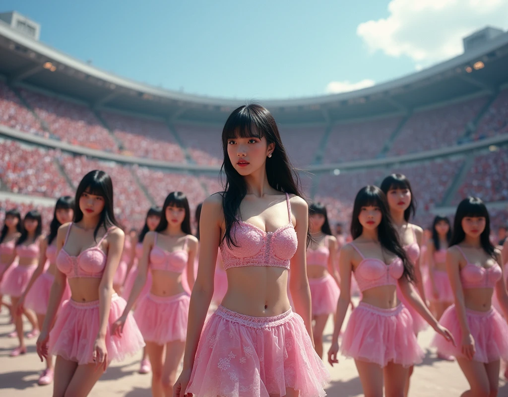 (((((Japanese Clone-girls=Myself))))), (((Super Best masterpiece Clone-girls Raw Photography Art))), (((16K, Highest quality, Ultra-high resolution, RAW Photos))), (((It's so unrealistic., With unparalleled depiction, With an unfathomable sight, An unprecedented and shocking worldview, Clone-girls: In a world of mass reproduction, Ultra-realistic))), (((Japanese Girls, Yokoyama-Yui, 22yo, Small face, Thick black hair, Semi-long hair, Dark Eyes, Mature face, Cute Smile, Smiling face, A gentle gaze, (((Very pleasant look)))))), (((Very beautiful detailed girls, Accurate body structure, Accurate body movements, Very detailed body, (((Super big breasts, Large bulge of ample breasts)))))), (((Nogizaka46 - Idol group stage costumes, Short skirt, hour々I can see your pants, Cleavage Emphasis, Emphasise the fullness of your breasts))), ((((((((Very detailed, Myself cloning, Depiction of splitting oneself, 1Myself girl→1,000,000,000,000,000,000,000,000,000,000Myself cloning girls)))))))), (((((((Myself clone-girlsから, Myself keeps multiplying, (Very detailed and intricate, To the exact, Flawless, (((In the same female body,With the same face, With the same hairstyle, In the same clothes, At the same height, 同じSuper big breastsである))), In a detailed depiction), 1,000,000,000,000,000,000,000,000,000,000 people))))))), (((((Myself girls only))))), (((((1,000,000,000,000,000,000,000,000,000,000Myself girls))))), (((((Very detailed depiction, A singing and dancing Myself idol group, On a large outdoor stage, A gorgeous, full-body dance performance, Over 100 people, Gaze into the audience, Fun and powerful singing, Dance with unified group movements))))), (((Very detailed, The auditorium is packed, The whole audience is Myself's crowd, Dressed differently from idol groups))), (((((The camera focuses on idol groups., Clear and accurate perspective depiction, Ultra-wide field of view, wide view, Focus on the average value of the image))))), The best dance performance ever, Myself and the others were going crazy and the atmosphere was at its peak.