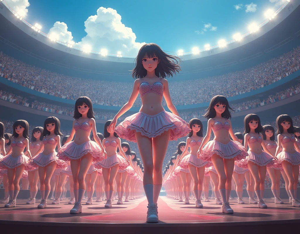 (((((Japanese Clone-girls=Myself))))), (((Super Best masterpiece Clone-girls Raw Photography Art))), (((16K, Highest quality, Ultra-high resolution, RAW Photos))), (((It's so unrealistic., With unparalleled depiction, With an unfathomable sight, An unprecedented and shocking worldview, Clone-girls: In a world of mass reproduction, Ultra-realistic))), (((Japanese Girls, Yokoyama-Yui, 22yo, Small face, Thick black hair, Semi-long hair, Dark Eyes, Mature face, Cute Smile, Smiling face, A gentle gaze, (((Very pleasant look)))))), (((Very beautiful detailed girls, Accurate body structure, Accurate body movements, Very detailed body, (((Super big breasts, Large bulge of ample breasts)))))), (((Nogizaka46 - Idol group stage costumes, Short skirt, hour々I can see your pants, Cleavage Emphasis, Emphasise the fullness of your breasts))), ((((((((Very detailed, Myself cloning, Depiction of splitting oneself, 1Myself girl→1,000,000,000,000,000,000,000,000,000,000Myself cloning girls)))))))), (((((((Myself clone-girlsから, Myself keeps multiplying, (Very detailed and intricate, To the exact, Flawless, (((In the same female body,With the same face, With the same hairstyle, In the same clothes, At the same height, 同じSuper big breastsである))), In a detailed depiction), 1,000,000,000,000,000,000,000,000,000,000 people))))))), (((((Myself girls only))))), (((((1,000,000,000,000,000,000,000,000,000,000Myself girls))))), (((((Very detailed depiction, A singing and dancing Myself idol group, On a large outdoor stage, A gorgeous, full-body dance performance, Over 100 people, Gaze into the audience, Fun and powerful singing, Dance with unified group movements))))), (((Very detailed, The auditorium is packed, The whole audience is Myself's crowd, Dressed differently from idol groups))), (((((The camera focuses on idol groups., Clear and accurate perspective depiction, Ultra-wide field of view, wide view, Focus on the average value of the image))))), The best dance performance ever, Myself and the others were going crazy and the atmosphere was at its peak.