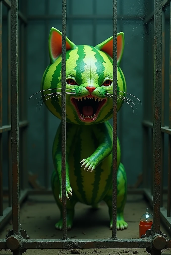 The watermeloncat cry in the cage 