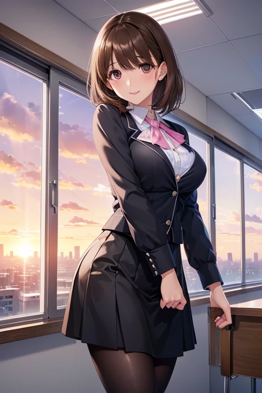 anegasaki nene、Shiny brown hair, short hair, (Beautiful brown eyes、Sparkling eyes, Fine grain)、smile、Ultra-detailed eyes、Very detailed顔, Very detailed目,Cowboy Shot、
One girl, Are standing, sexy, smile,
(Brown Hair, short hair, compensate, (Brown eyes))), ((alone, (1 Female, Pink lipstick), Very detailed, Soft indirect lighting, 4K, Perfect Eyes, Perfect Face, Perfect lighting, a. One girl)),
((officelady, Black suit, Black tight skirt, White blouse, black tights, Black high heel pumps, office, work, Beautiful woman, Staring at the audience, Look at this, High resolution, Highest quality, whole body, animation, (Anime Style), office, Penthouse, Executive Room, Large windows, Landscape of a big city, sunset, cloud))
Cute anime visuals, Beautiful anime girls, Smooth anime CG art,
Official artwork, attractive Anime ,