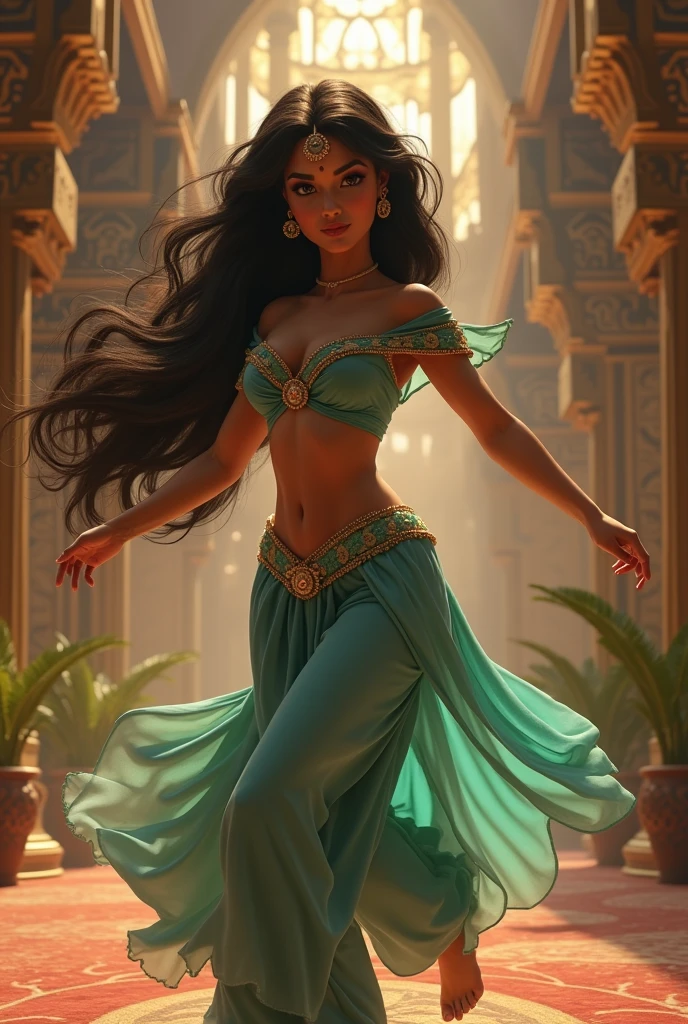 Stunning Princess Jasmine, photo in 8k, in action, cinematic.