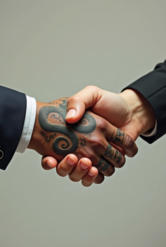 Hand shake with snake hand tattoo