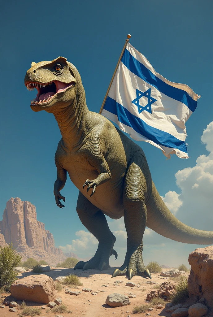 Israel flag on dinosaur