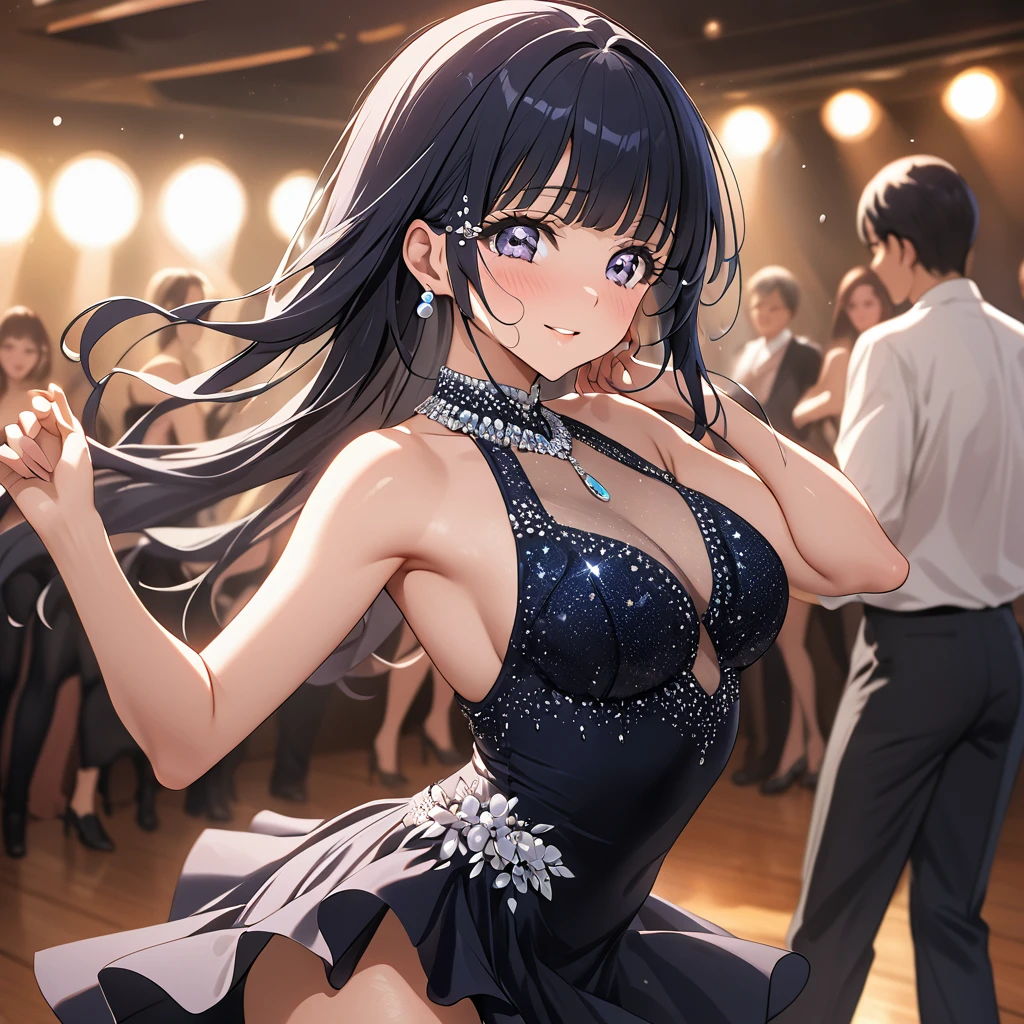 ((Highest quality)), ((masterpiece)), (detailed), (Perfect Face)、The woman is Reika Aoki with semi-long hair、Woman wears Latin dance dress in South America、The woman is dancing Latin dance passionately