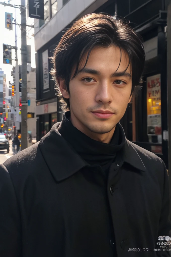 Photorealsitic, 8K full body poster, a handsome, a 2 man, A charming expression, detailed face details, TOKYOcty, Winters, Shibuya in the background