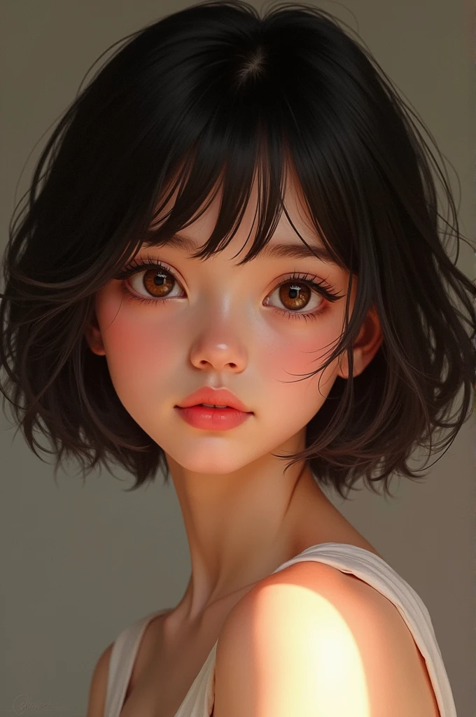Young dark brunette short hair brown eyes