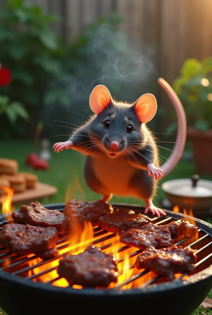 Rat on the barbecue catching fire