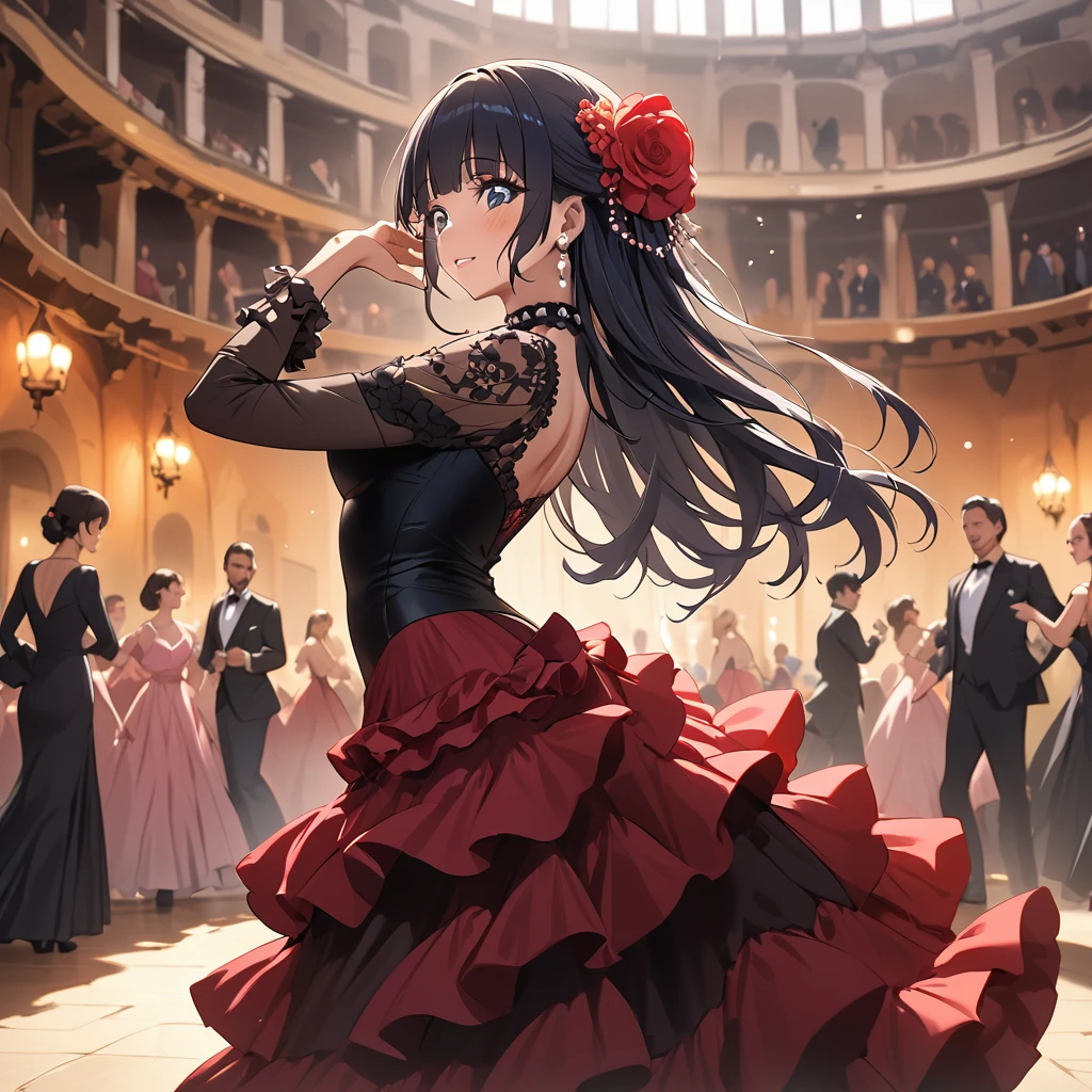 ((Highest quality)), ((masterpiece)), (detailed), (Perfect Face)、The woman is Reika Aoki with semi-long hair、Woman dancing flamenco in flamenco dress in Spain