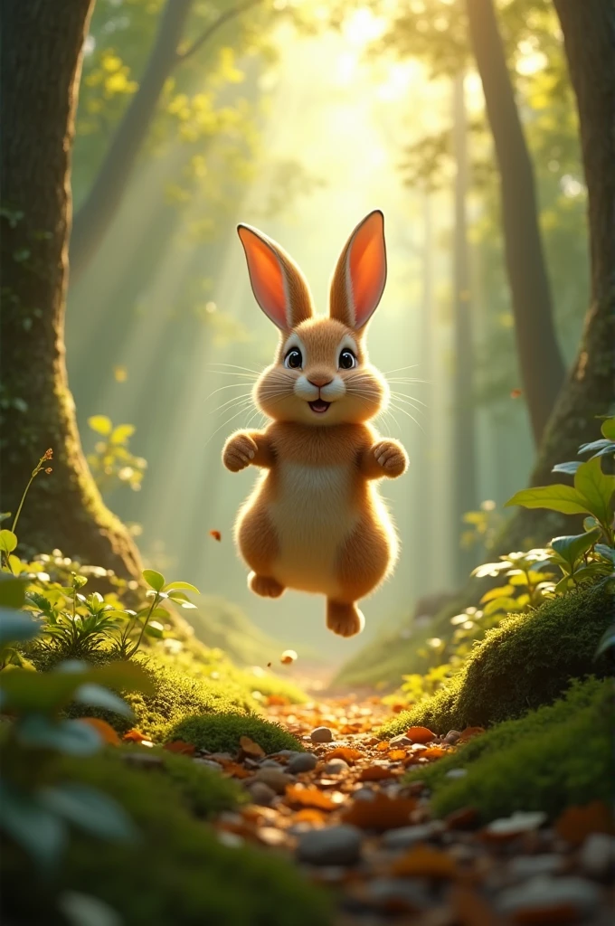 1: Image: The Rabbit is jumping in the forest.