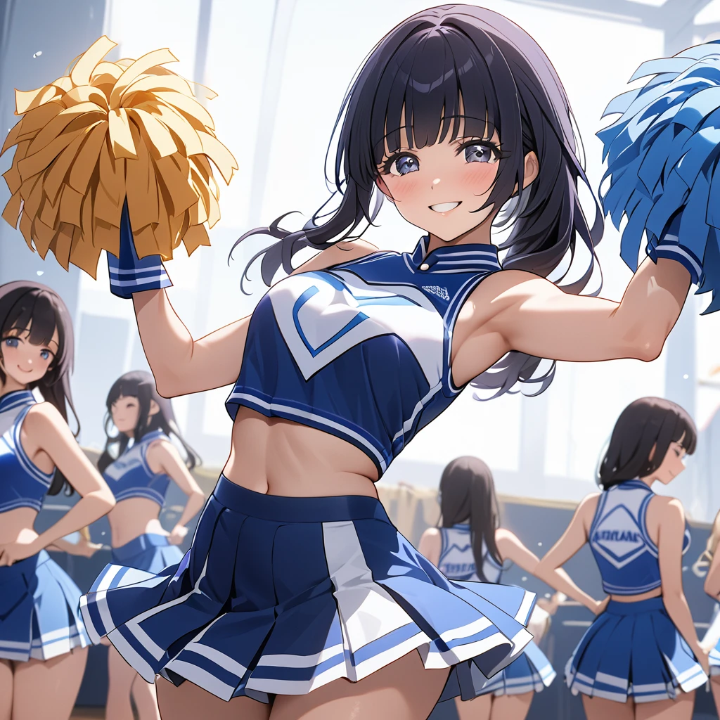 ((Highest quality)), ((masterpiece)), (detailed), （Perfect Face）、The woman is Reika Aoki with semi-long hair、The woman is wearing an attractive cheerleading costume and dancing the cheerleading with a smile