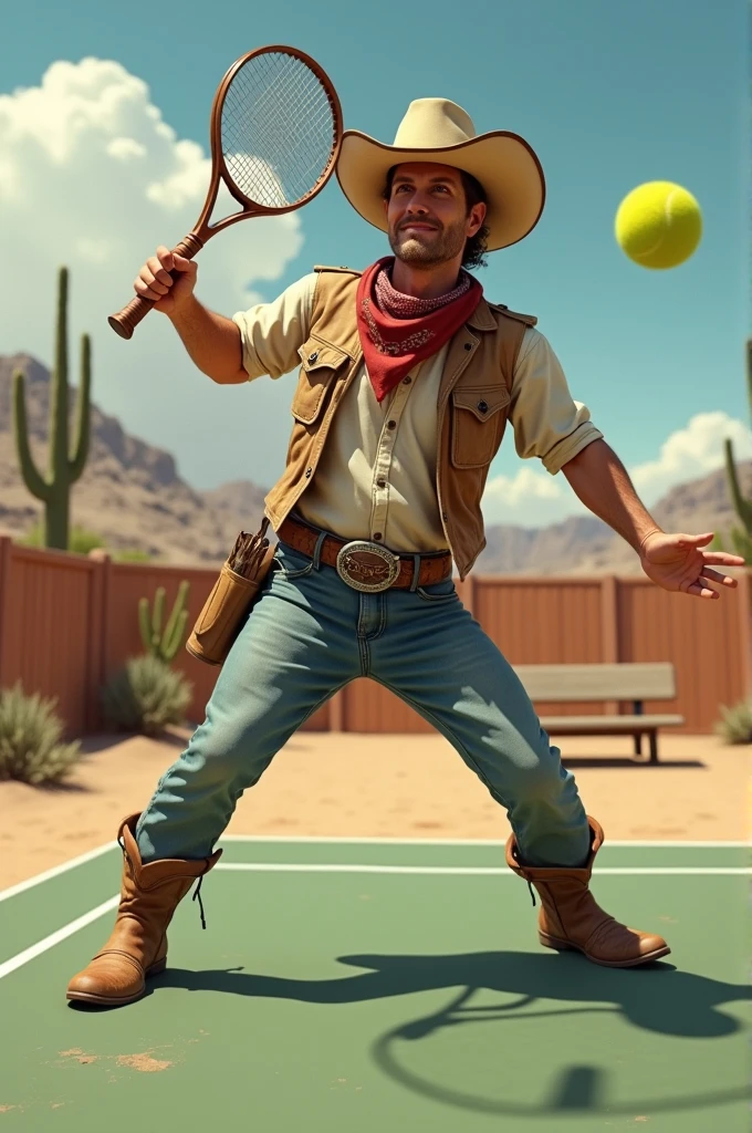 Cowboy play tennis