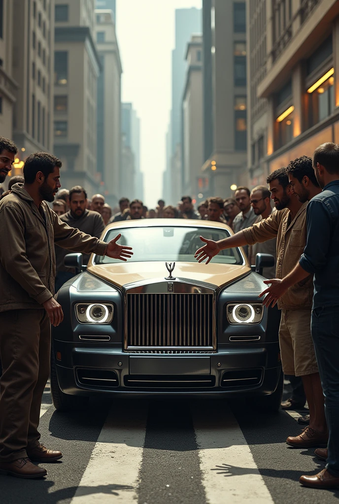 Poor people bagging from luxary car people