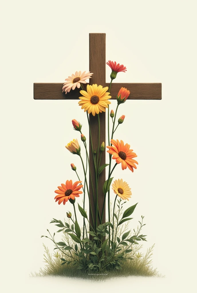 A Christian cross with different flower stems inside. Flowers should not move crosswise