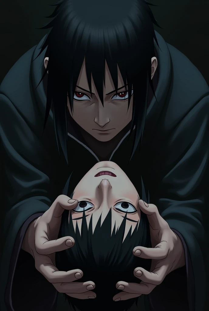 Itachi with Sasuke's head in his hands