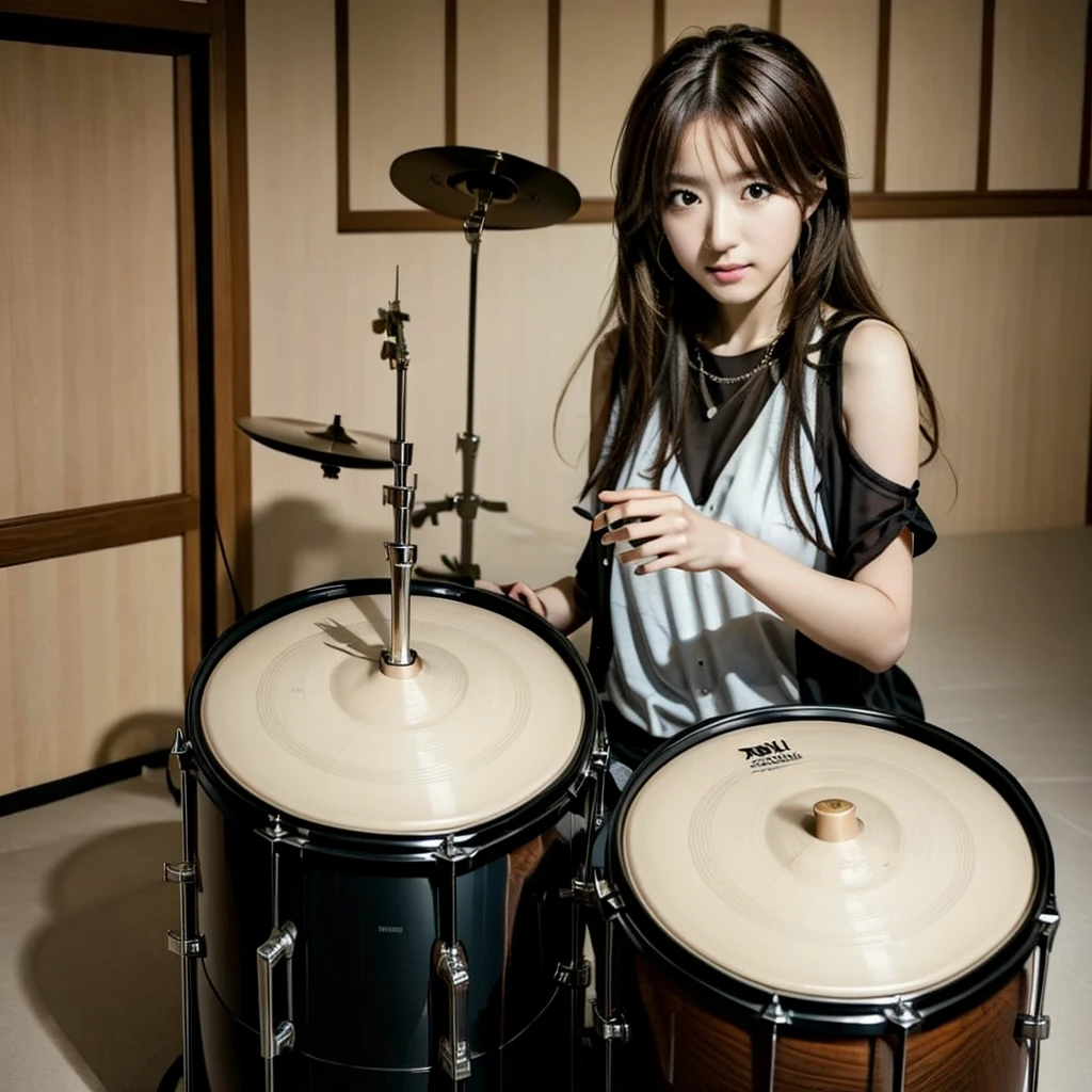 Aki playing the drums