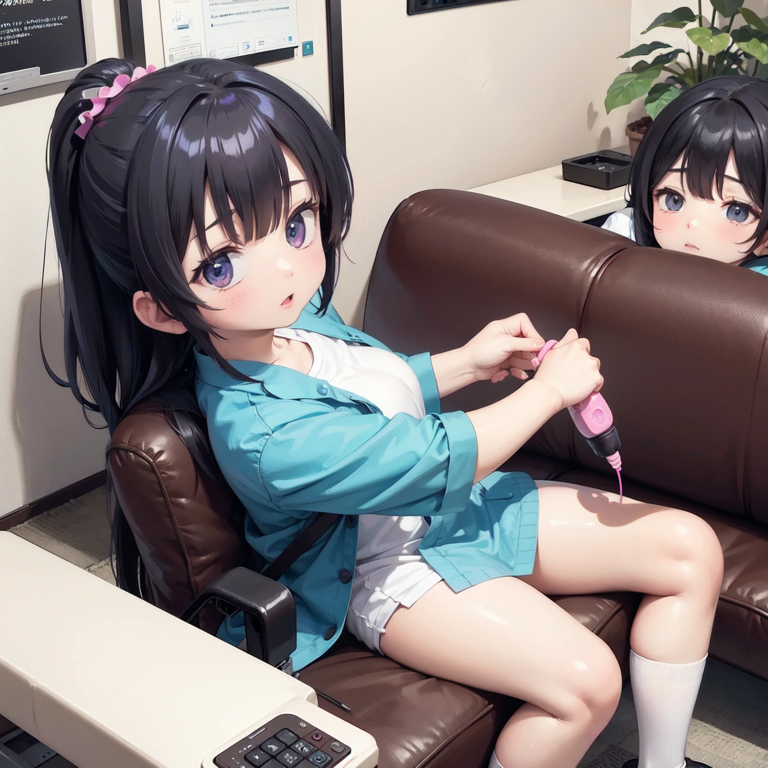 Large crowd、hospital、waiting room、She sits on a couch and inserts a vibrator into her pussy so the other patients don't see.、blush、Pussy juice overflows from the pussy、The vibration of the vibrator makes her pussy juice drip、Vibrator Masturbation、Horny girl、、Her pussy juice is dripping all the way to the floor、Stringy pussy juice、A young girl with a baby face、Sheer lace dress、((A vibrator is inserted into her pantyhose and she climaxes.))、(Angle from below)