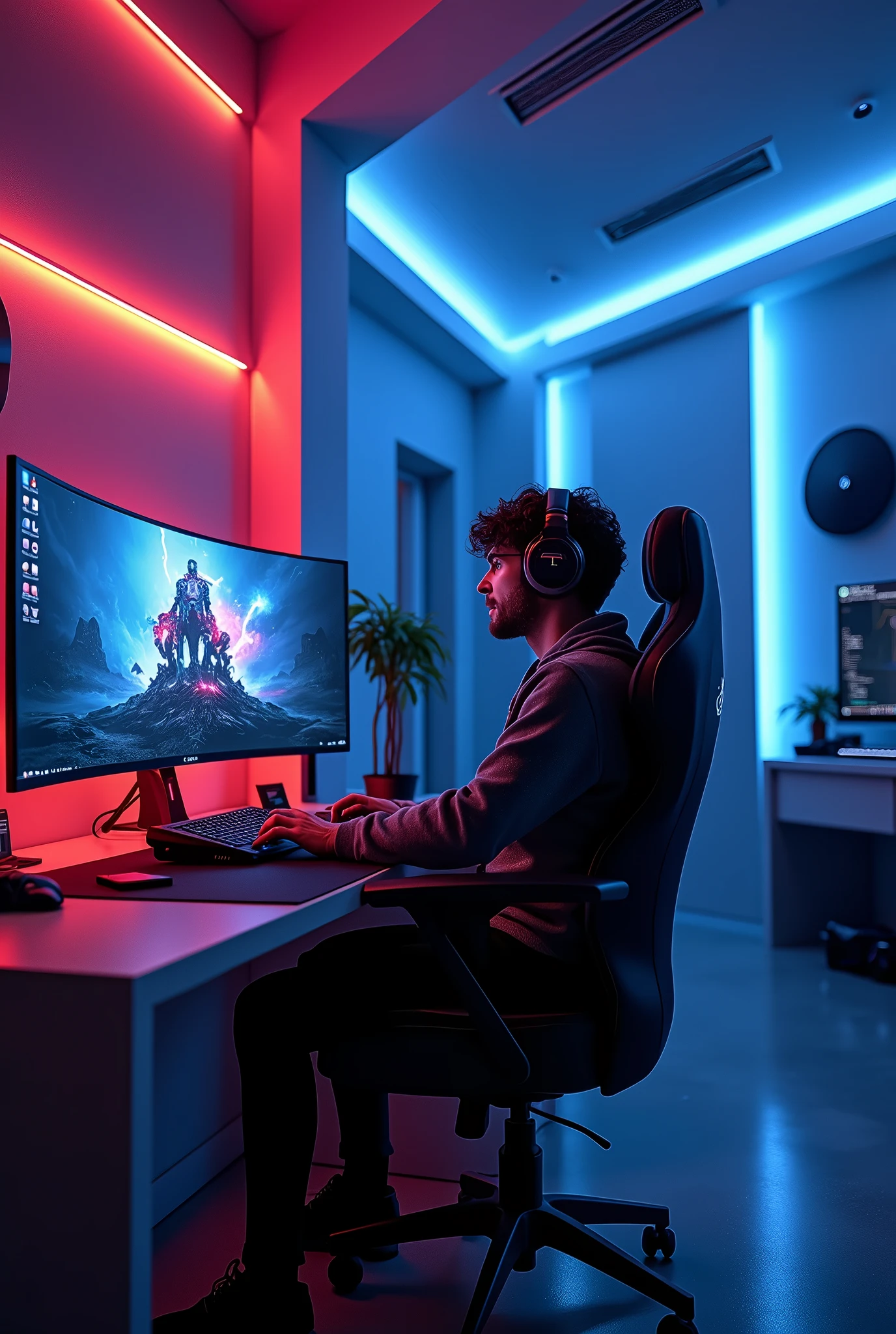 (Extremely detailed CG unity 8k wallpaper),(masterpiece), (best quality), (Extremely detailed), （RGB strip light），Gaming Room
