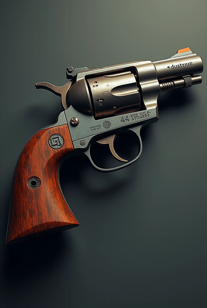 Create an image of a number 44 Create an image of a 44 caliber gun in allusion to 44 years of anniversary specifying the number 44 of the caliber and the age, remembering show the number 44 of the caliber and age