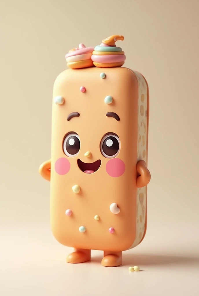 Here is a simple visual idea of what your drawing might look like.:
Basic Form: A vertical rectangle with a slight texture to represent the sweet.
story: Two big round eyes, a smile and rosy cheeks.
decorations: Small dots or candies on the surface.
Accessories: A small hat or bow optional