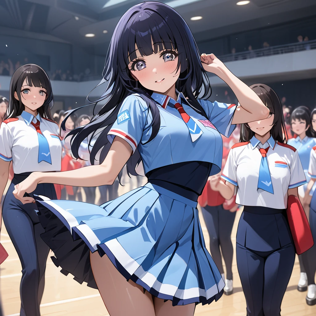 ((Highest quality)), ((masterpiece)), (detailed), (Perfect Face)、The woman is Reika Aoki with semi-long hair、The woman is a member of the North Korean Joy Squad and is dancing for the General in a Joy Squad costume.