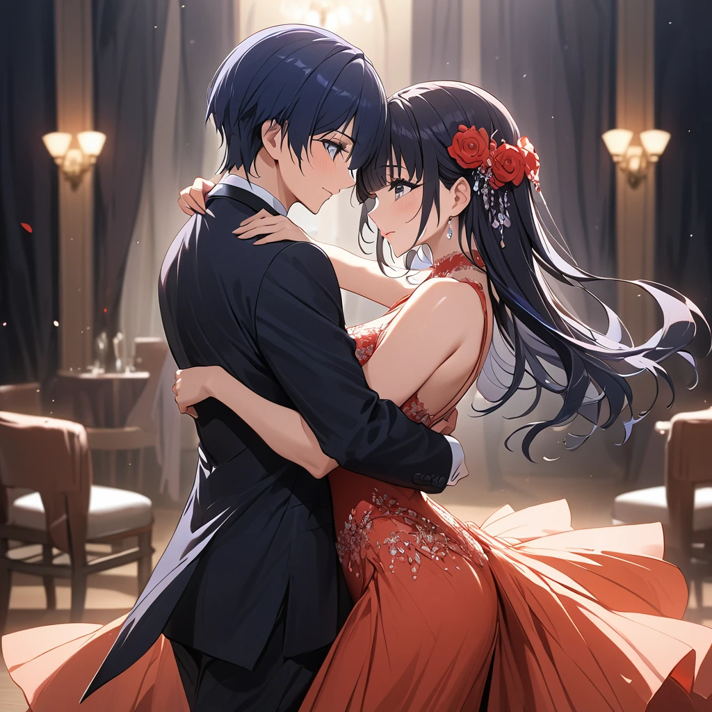 ((Highest quality)), ((masterpiece)), (detailed), （Perfect Face）、The woman is Reika Aoki with semi-long hair、A woman is dancing tango in a beautiful gorgeous tango costume