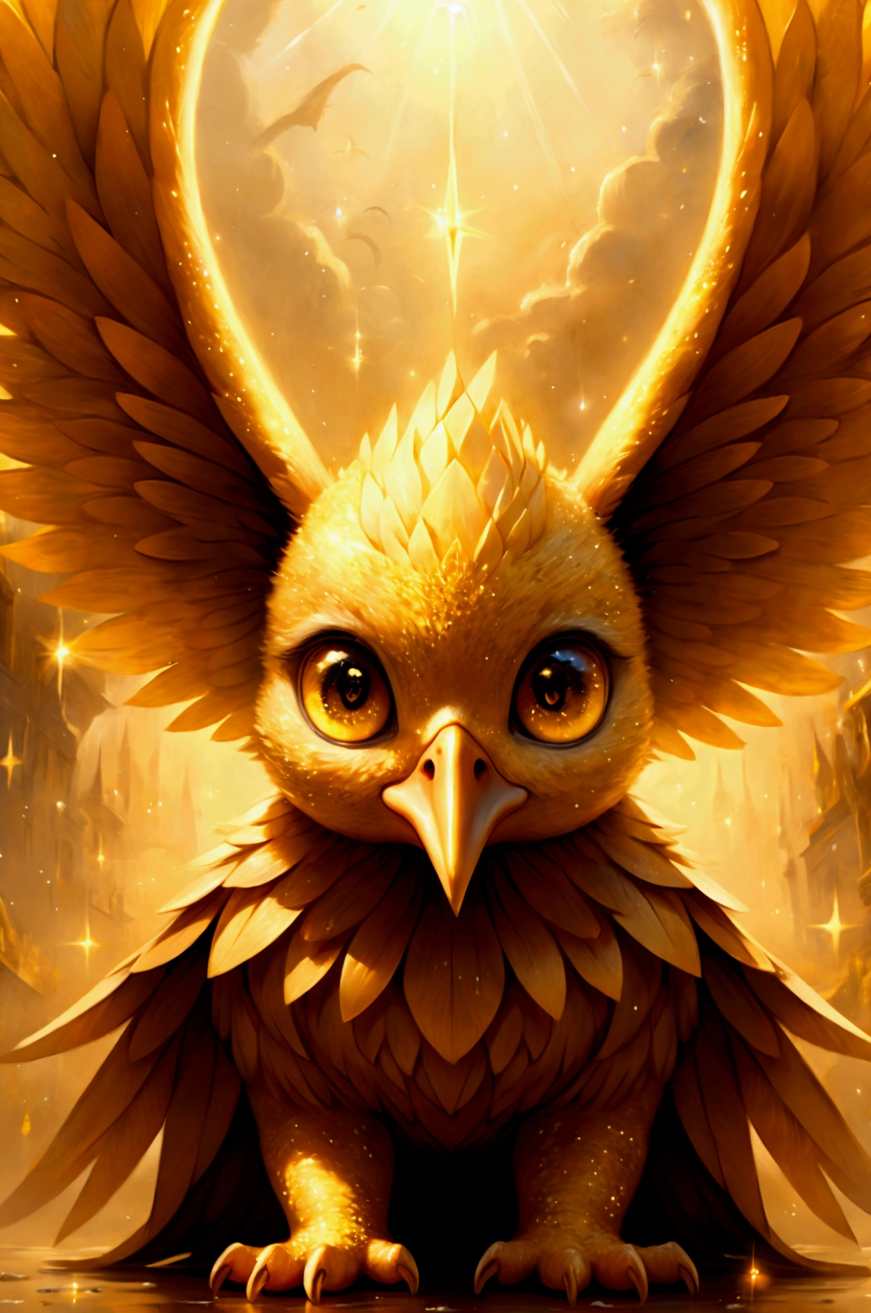 baby phoenix, yellow bird, big sparkly eyes