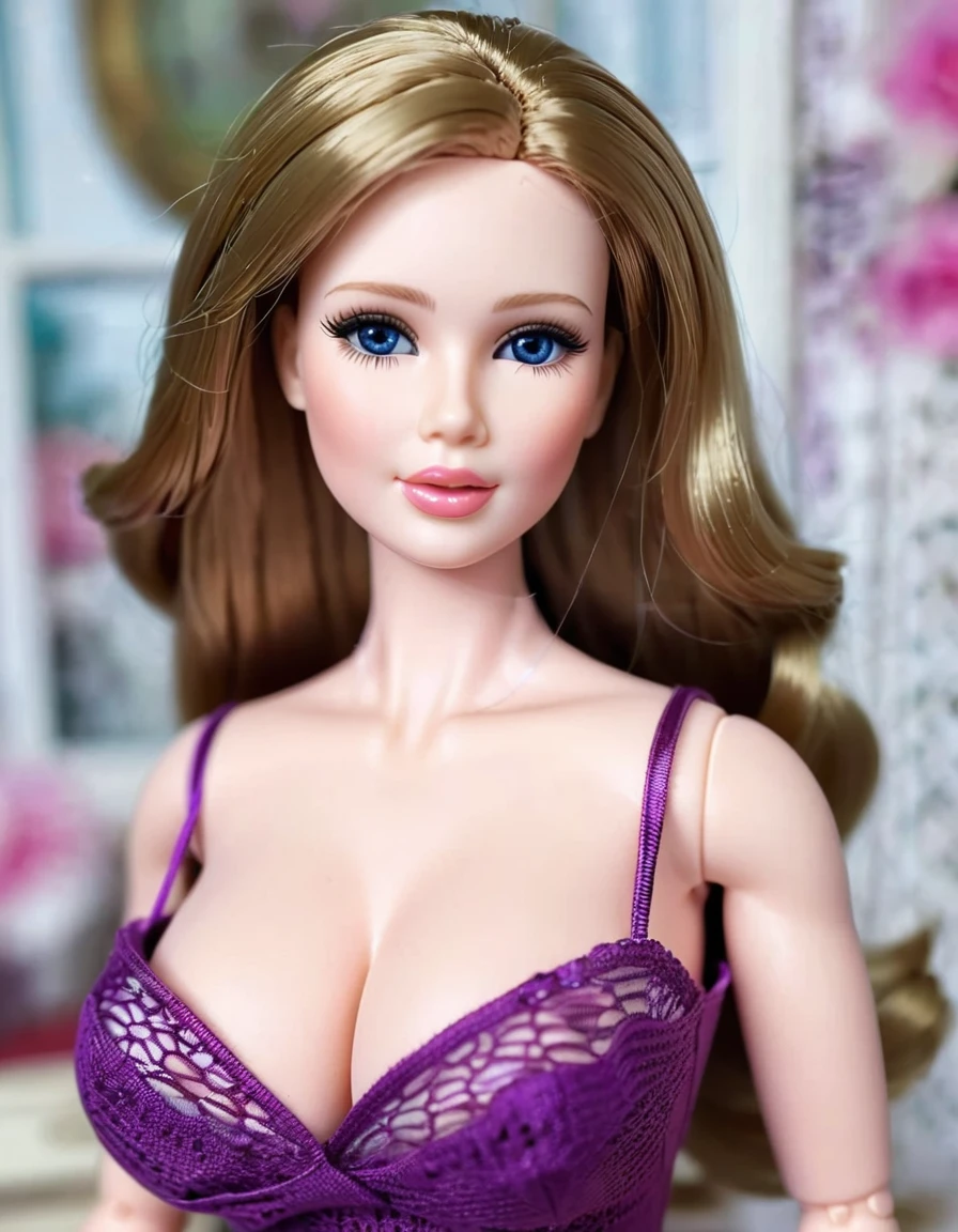 (masterpiece, best quality: 1.2), 1wavy hair barbie doll,doll，Colloid， Exquisite eyes, Wide hips, Colloid皮肤， bodysuit，Huge natural breasts，