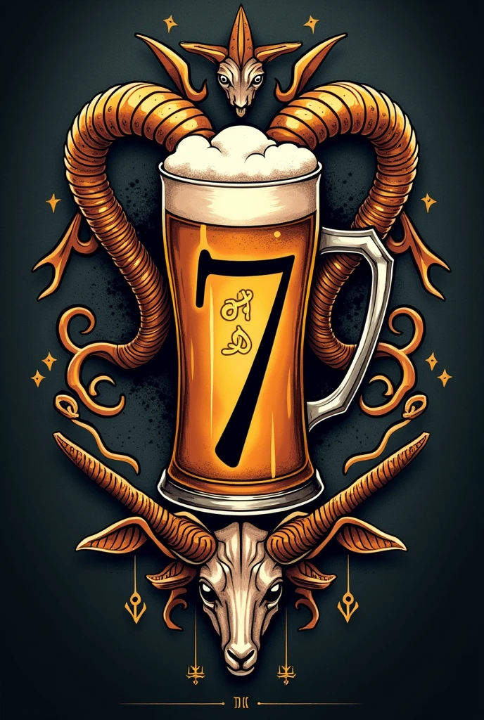 Beer tattoo design, the number 7 and the sign of aries and gemini