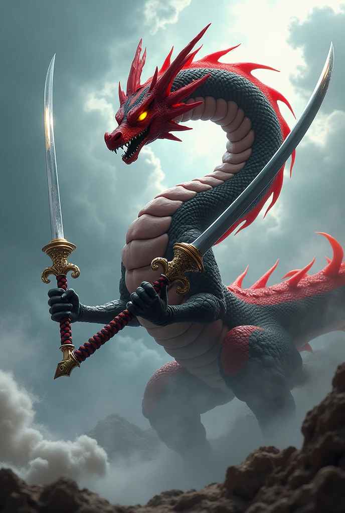 Rayquaza con los colores de deedpool y las catanas