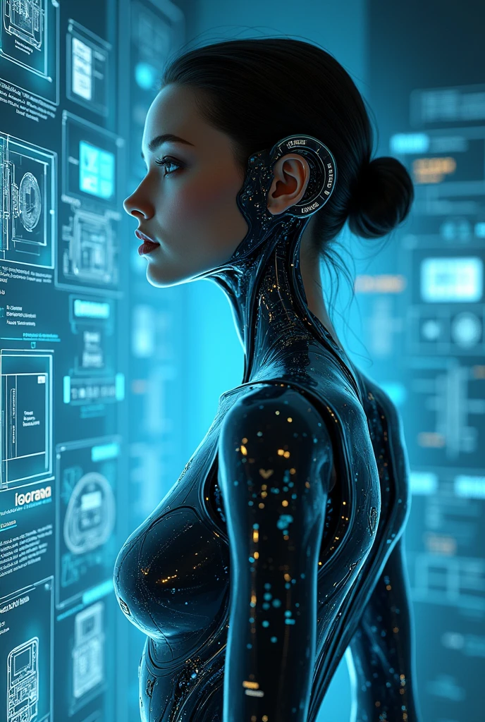 (masterpiece:1.2,Superior Quality,mirror-like,Cinematic Experience,Realistic:2.0,RAW Photos:2.0,Very detailed),8k,wallpaper,(Representing blueprints through holograms:3.0),(Android Beauty 2.0),Beautiful Cyborg Girl,(Beautiful Cyborg Girlの設計図:3.0),(Draw a back view:2.0),(Avant-garde design:2.0),(Drawing out detailed designs:2.0),(Numerous notes on configuration:2.0),Glancing sideways at the viewer