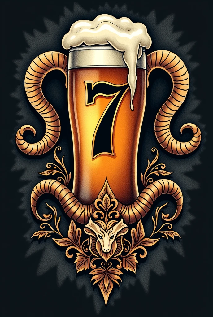 Beer tattoo design, the number 7 and the sign of aries and gemini