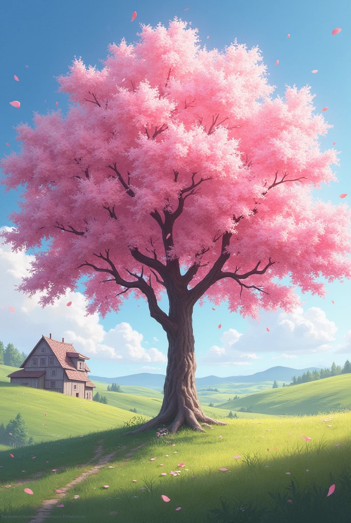 Featured Name CHERRY TREE background a cherry tree on a farm, falling leaves, image pulled towards pastel pink