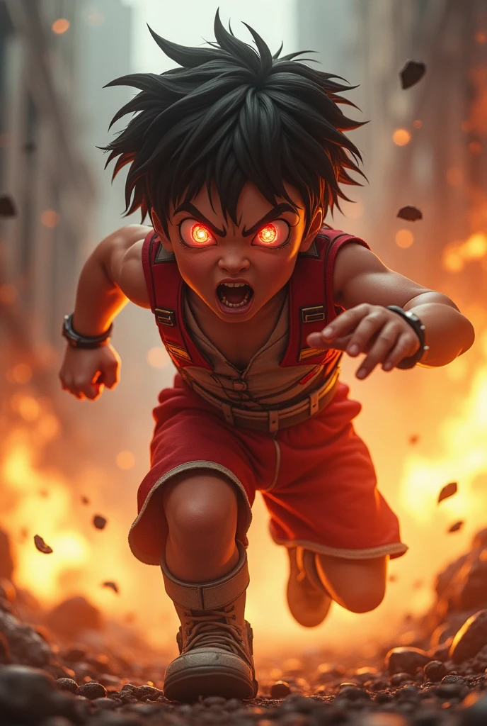 1 boy, Attack Titan, drachenlord,  Rainer Winkler  drachenlord, (((Full body))), red flame eye, romper,
anger, Rage, romper, 
Sprint, (((steaming body))), Recharge, Motion track by image, Motion blur, ((( running))),   ​masterpiece, best quality, hyper-realistic, extremely detail, high quality, 4K, keen focus, professional photography, keen focus, Award-winning, cinematic lighting, Octane Render, unreal engine, Volume measurement DTX, backdrop,