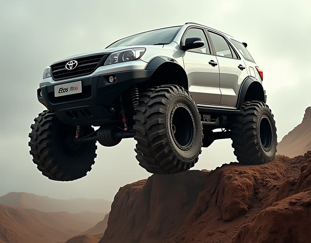 Toyota etios Perodua bezza silver. Big tyre. Monster truck tyre.. 4×4 . Off-road. On mud . Jumping from high place.from chilff Jumping . Very epic. Very stunning.