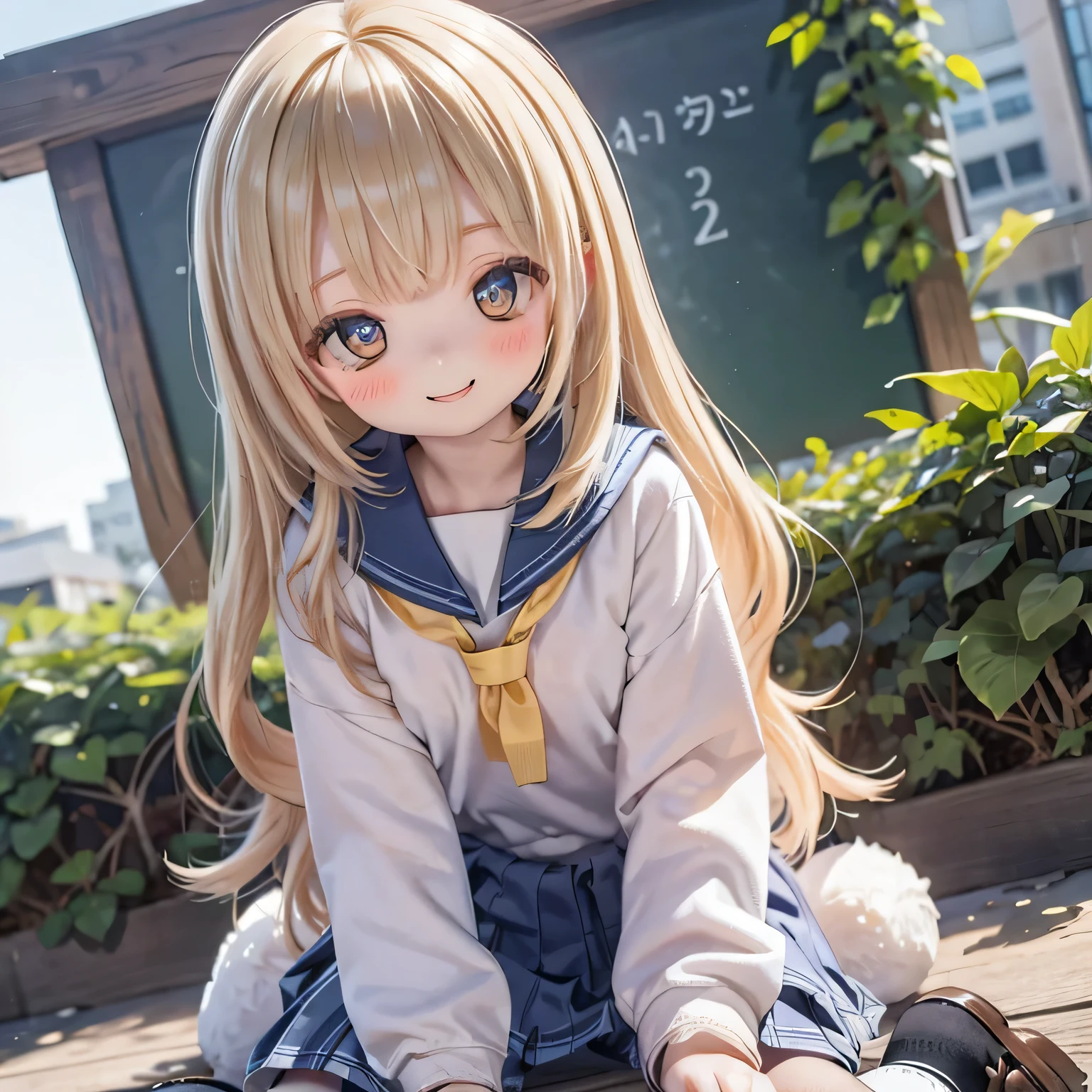 Ermine Girl((((school uniform ))))The school grounds of Wariza School、smile, erotic look
