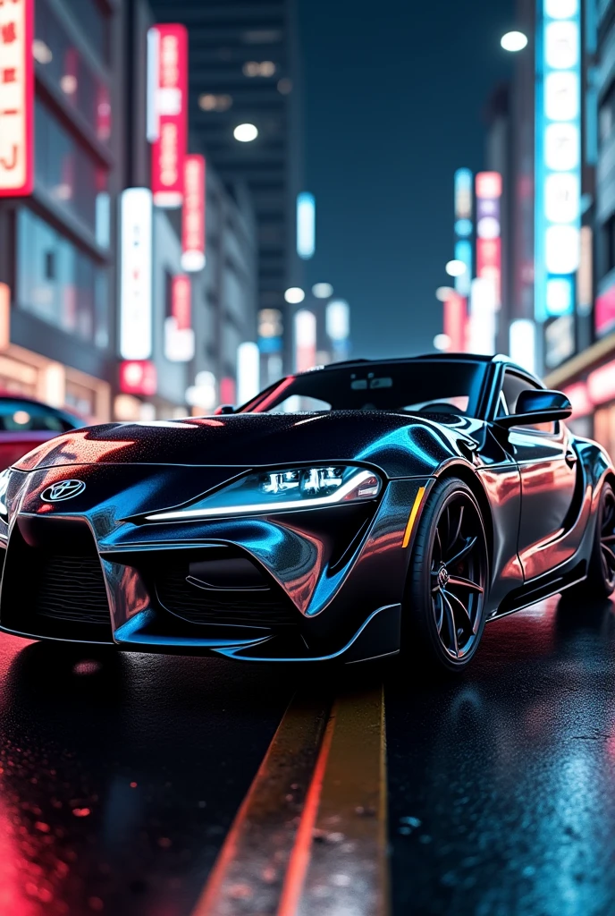A mk4 black supra front on tokyo 
