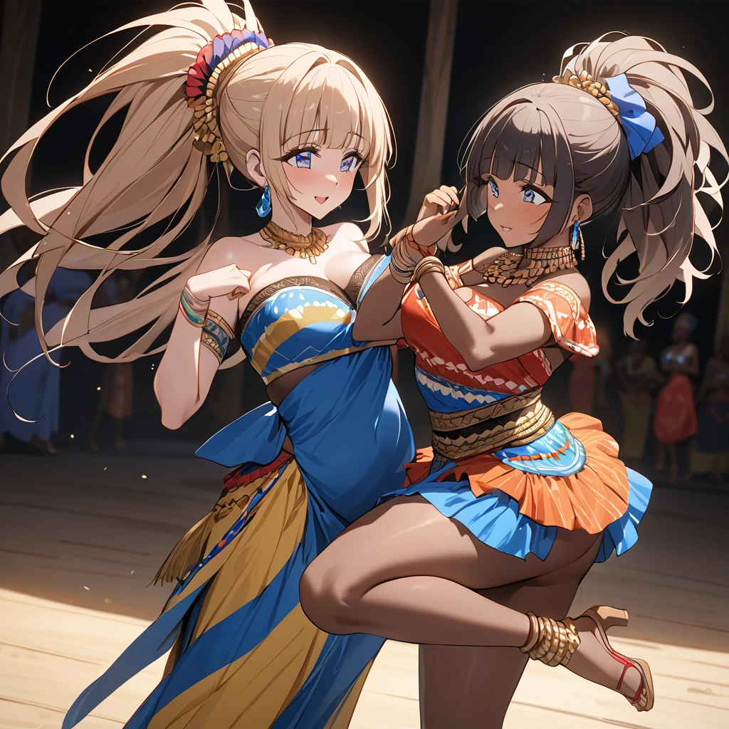 ((Highest quality)), ((masterpiece)), (detailed), (Perfect Face)、The woman is Reika Aoki with semi-long hair、A woman is dancing a Congolese dance in a Congolese costume