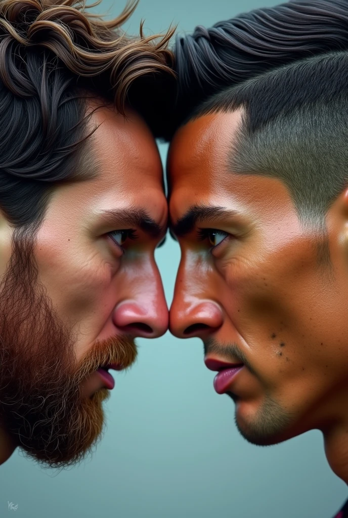 Messi and Ronaldo heads together