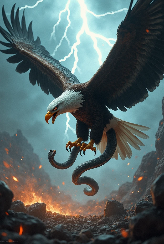 Eagle and snake with thunder and fighting scene 