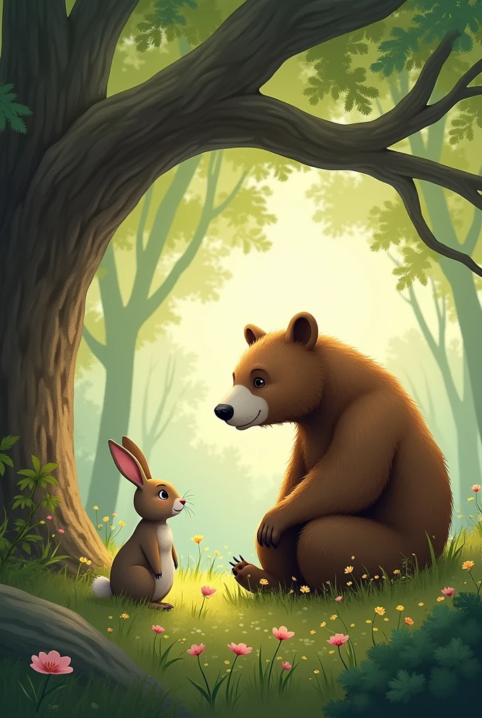  2: image: Rabbit met Bear sitting under the tree