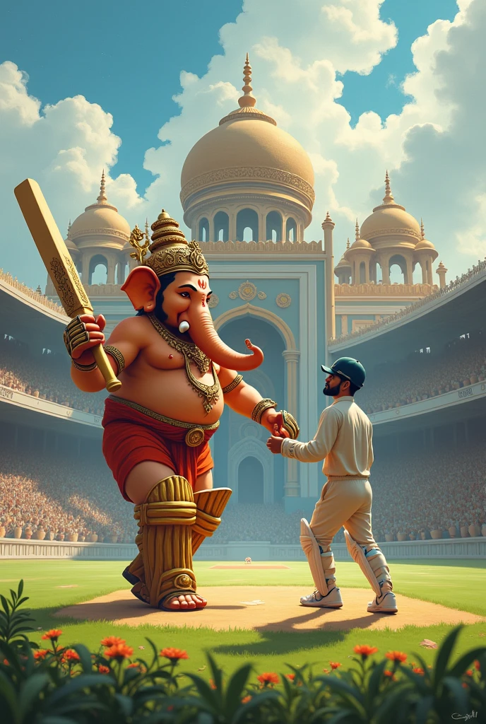 lord Ganesh and Virat Kohli playing cricket