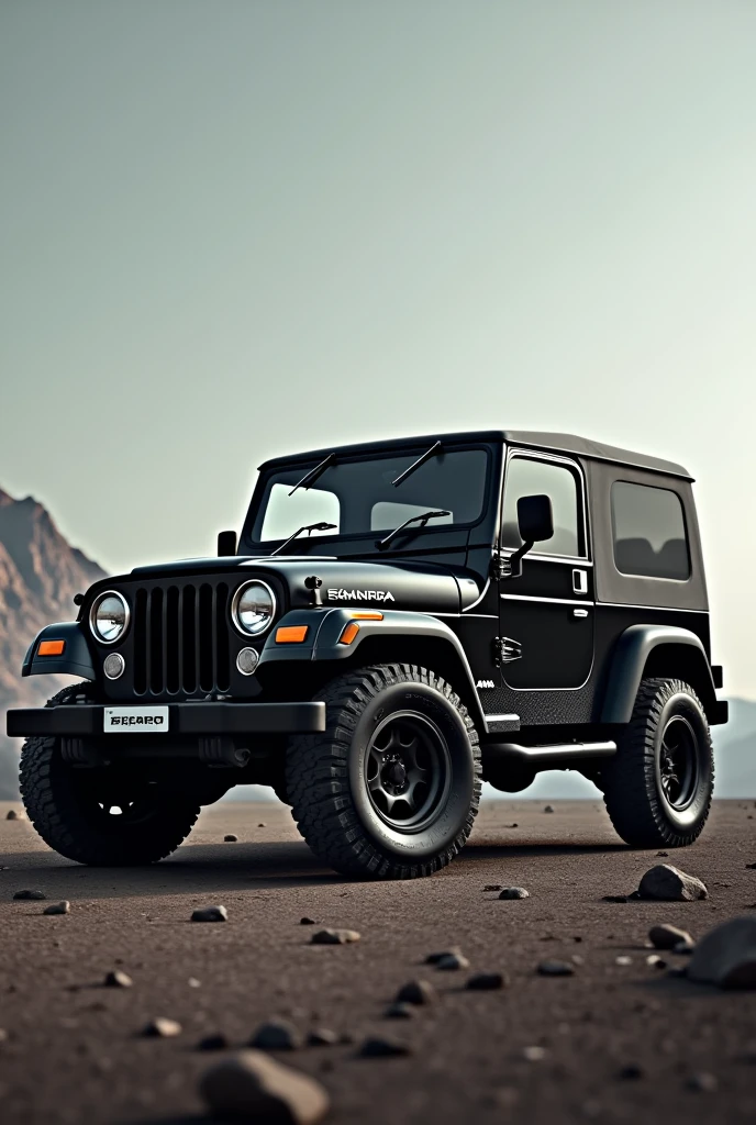 Image with black classic scorpio and black mahindra Thar