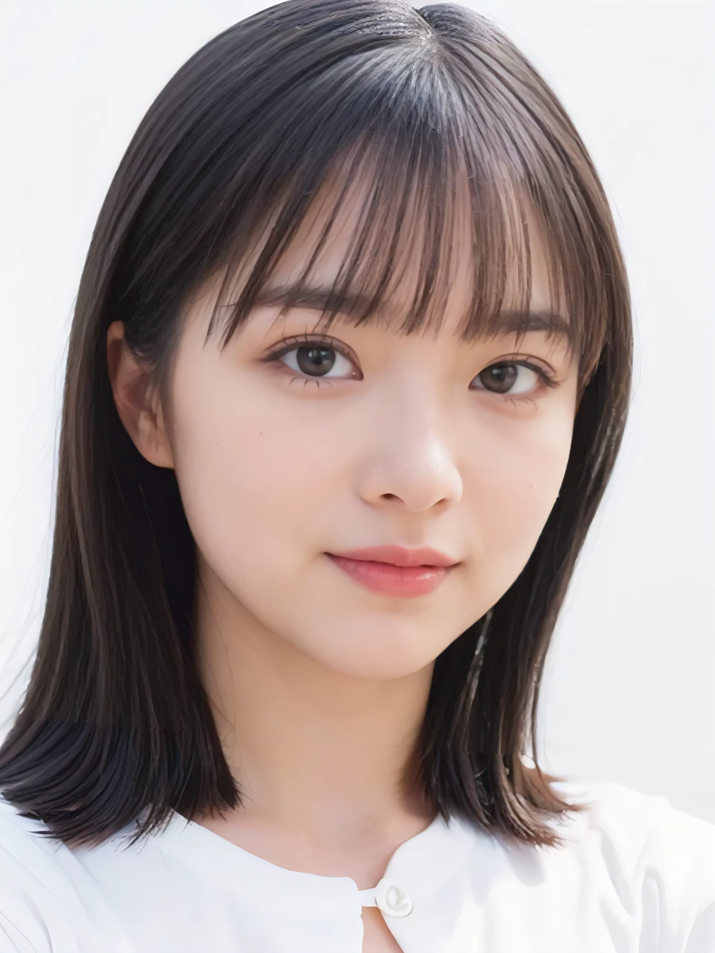 1girl, 25years old woman, cute face, Small breasts, medium breasts, large breasts, beautiful face, (perfectly detailed face), ((looking at viewer)), Simple Background, ((white background)), ((white wallpaper)), White skin, (bright lighting:1.2), perfect lighting, photorealistic, (bokeh), UHD, anatomically correct, highres