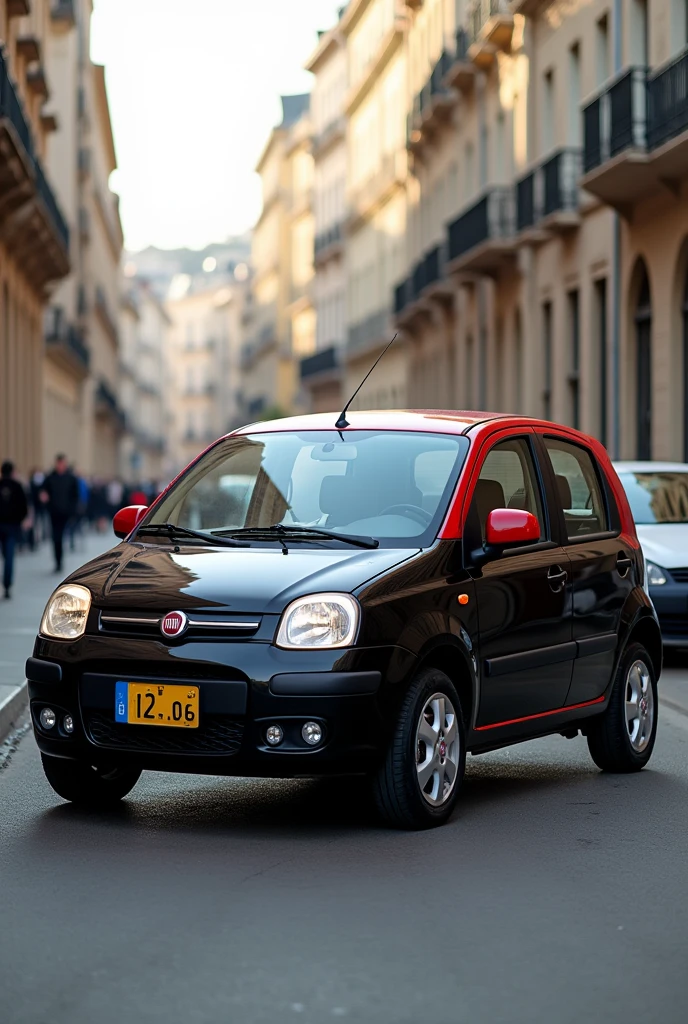 A black 2007 second series fiat panda with red roof