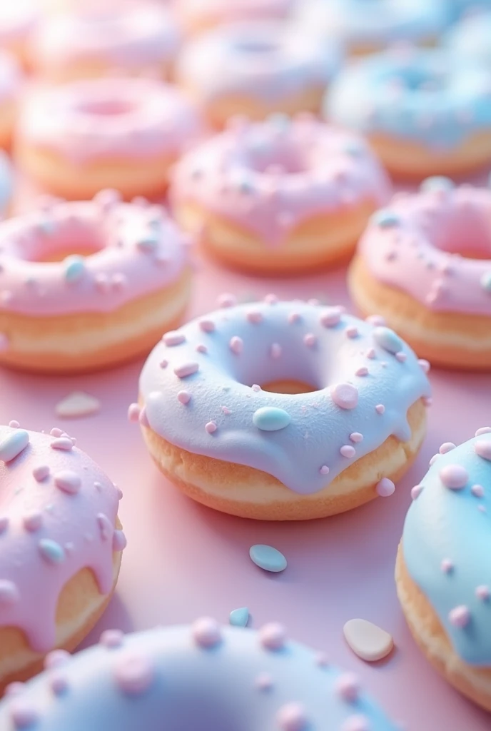 many donuts with soft colors