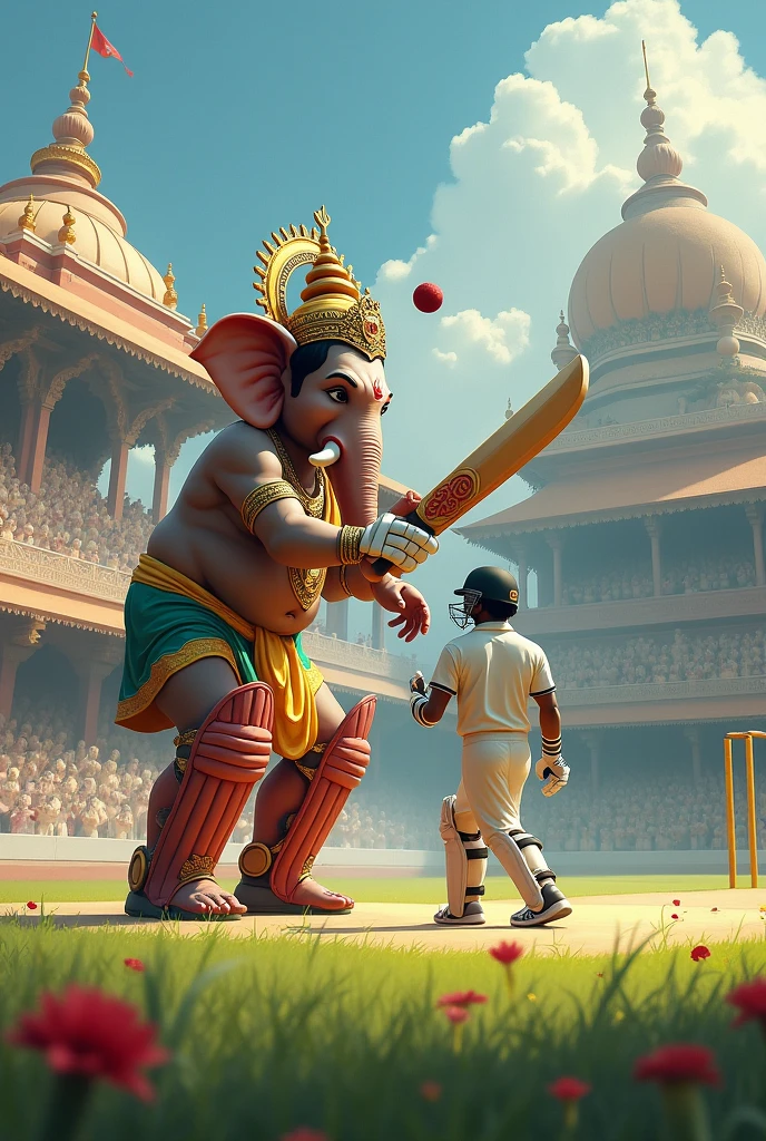 lord Ganesh and Virat Kohli playing cricket