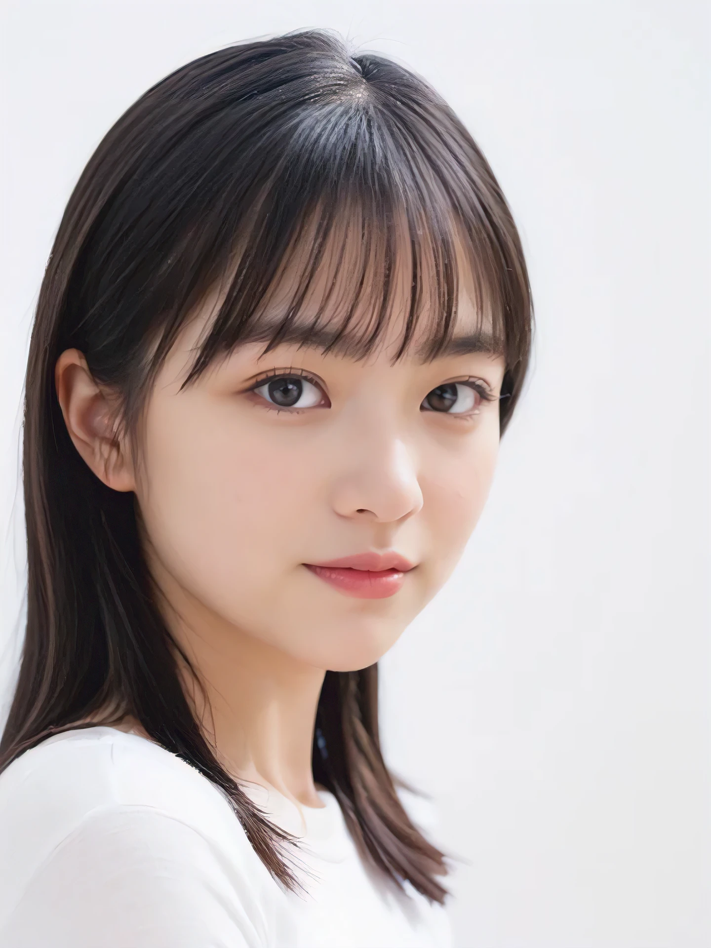 1girl, 25years old woman, cute face, Small breasts, medium breasts, large breasts, beautiful face, (perfectly detailed face), ((looking at viewer)), Simple Background, ((white background)), ((white wallpaper)), White skin, (bright lighting:1.2), perfect lighting, photorealistic, (bokeh), UHD, anatomically correct, highres
