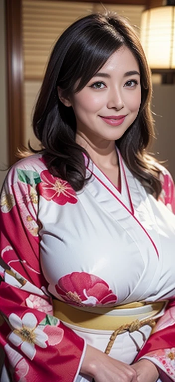 The most beautiful moms in Japan(Huge)、wear a gorgeous kimono、Traditional Japanese bust 98cm、Huge breasts that are too big and saggy、Sit upright、January、With a smile、New Year Greetings、Bust Emphasis